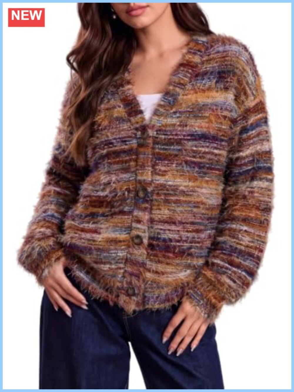Womens Lightweight Long Sleeve Striped Button Front Cardigan Sweater